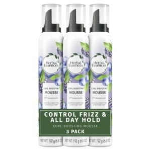 Herbal Essences Curl Boosting Mousse, Frizz Control for Curly & Wavy Hair, Long-Lasting Hold with Berry Scent, Paraben & Dye-Free, Cruelty-Free, 6.8 Fl Oz Each, 3 Pack