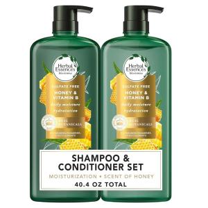 Herbal Essences Sulfate Free Shampoo with Honey for Daily Moisture, Nourishes Dry Hair, Moisturizing Shampoo with Certified Camellia Oil and Aloe Vera, Lightweight For All Hair Types, 33.8oz(Honey Shampoo + Conditioner)